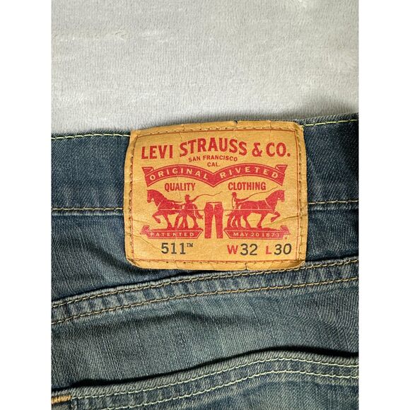 Levis Strauss 511 Men's Slim Straight Blue Distressed Jeans (32x30) - Picture 6 of 10